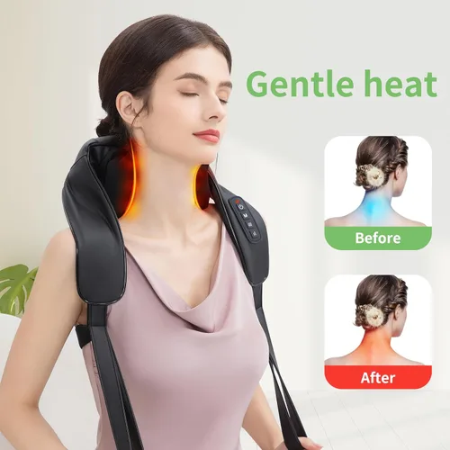 Miniatura 5 de MASGRE Masajeador Shiatsu de cuello y espalda con calor, masajeador de hombros inalámbrico mejorado de 2600mAh de amasamiento profundo 6D, almohada