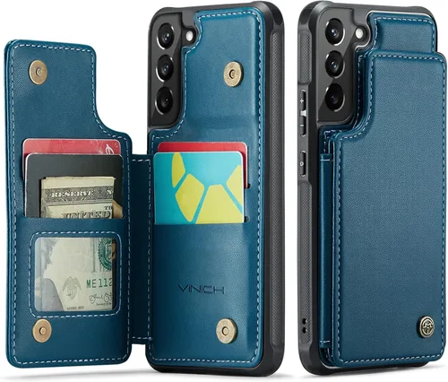 Miniatura 14 de Vinich Funda tipo cartera para Samsung Galaxy S22 con tarjetero, bloqueo RFID, ranuras de crédito, función atril, a prueba de golpes, para Galaxy