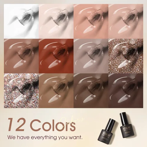 Miniatura 2 de ROSALIND - Juego de esmaltes de uñas en gel, 12 colores, blanco, nude, marrón, esmalte de uñas semipermanente, juego de esmaltes de uñas en gel