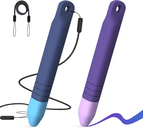 Mixoo - Bolígrafos para pantallas táctiles con correas para niños, paquete de 2 lápices capacitivos antideslizantes para niños, compatible con iPad,