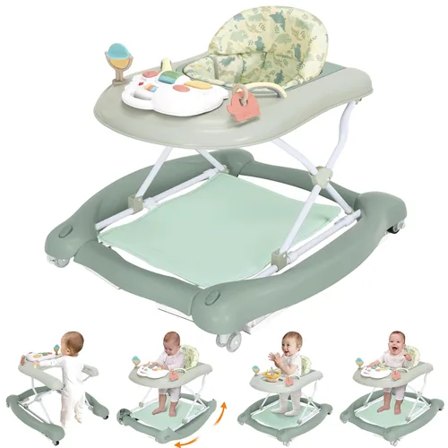Miniatura 11 de Andador de actividades plegable 5 en 1 para bebé, balancín, centro de actividades, gorila, caminador de asiento, caminador de empuje, ruedas Rosa