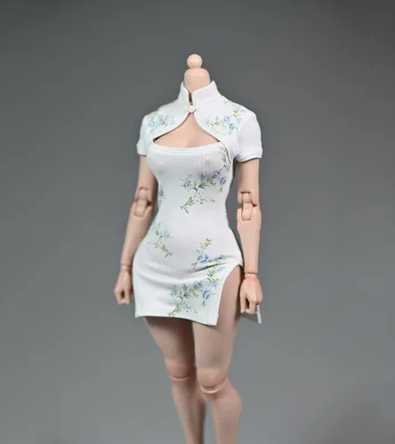 Miniatura 9 de Ropa femenina a escala 1/6, falda Cheongsam elástica para disfraz de 12 pulgadas PH TBL JO figura de acción (rosa)