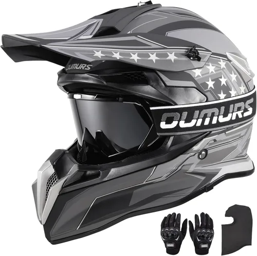 Miniatura 11 de OUMURS DOT Casco de Dirt Bike para Adultos con Gafas, Guantes y Máscara, Visera Solar Ajustable, Casco de Motocicleta ATV Todoterreno Motocross