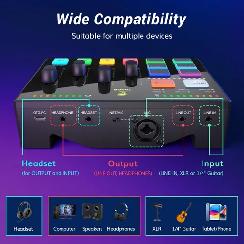 Miniatura 5 de TONOR Kit de micrófono dinámico para podcasts, interfaz de audio y micrófono XLR/USB para podcasting, grabación, micrófono de estudio cardioide XLR