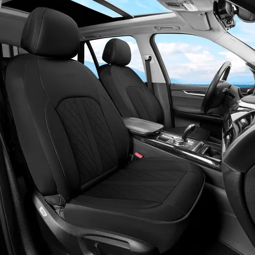 Coverado Fundas universales de cuero para asientos delanteros, paquete de 2 fundas de asiento para SUV, camioneta, sedán, interior de vehículos