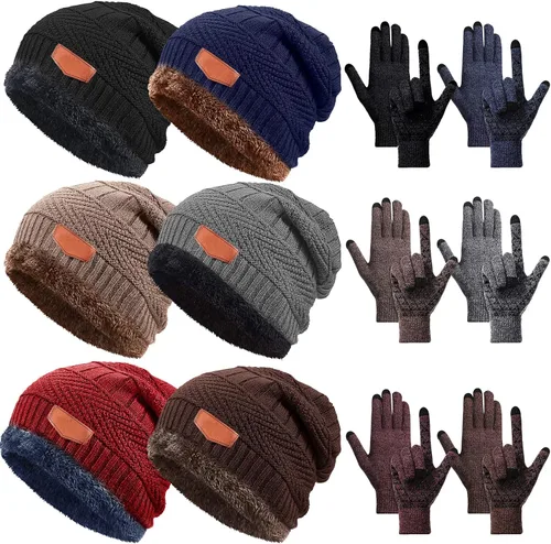 Juego de 12 guantes de punto de invierno, térmicos, holgados, guantes de gel de silicona, guantes de gel de silicona, cálidos y gruesos, con forro