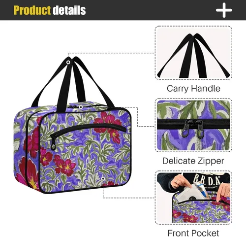 Miniatura 4 de Trendy Vintage Flower Purple Red hanging travel toiletry bag hanging with hook, designer cute bags for men for men toilet bolso viajero para mujer L