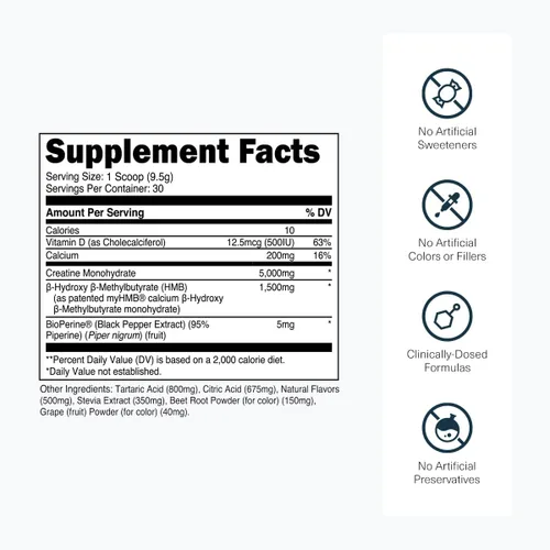Miniatura 3 de Transparent Labs Creatine HMB - Monohidrato de creatina en polvo con HMB para crecimiento muscular, mayor fuerza, mayor producción de energía