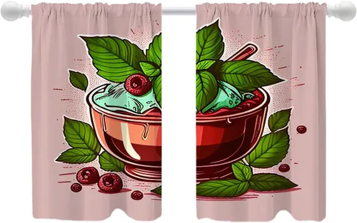 Miniatura 131 de Shrahala Floral Abstract Design Blackout Curtain Tiers, Minimalist Flower Illustration Kitchen Valance Light Blocking Tier Drapes with Rod Pocket, 2