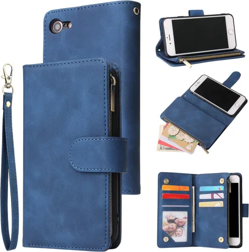 Miniatura 18 de UEEBAI - Cartera clásica de cuero sintético con cierre magnético, funda de iPhone con cierre