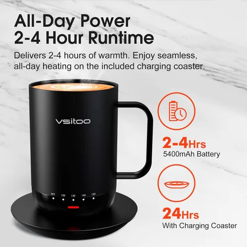 Miniatura 3 de Vsitoo S3 Pro - Taza de café autocalentable de 16 onzas con sensación automática que se calienta a 120-150 ℉ 2-4 Hour Battery, 5400mAh, IPX7