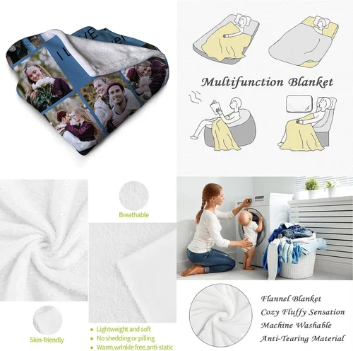 Miniatura 5 de Manta personalizada, manta personalizada, mantas de bebé para niñas y niños con collage de 1 a 9 fotos, cumpleaños para papá, mamá, niños, perros, 1