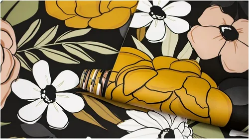 Miniatura 8 de HAOKHOME Papel pintado vintage grande floral de despegar y pegar, extraíble, hojas de margarita, negro/arena/oliva, vinilo autoadhesivo, mural, 17.7