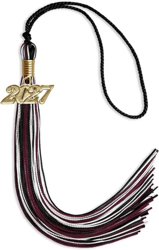Miniatura 119 de Endea Graduation Borla mixta de triple color con gota de fecha dorada (negro/dorado/blanco, 2021)