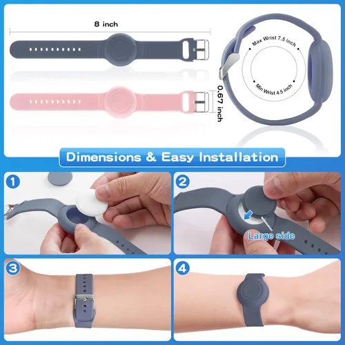 Miniatura 6 de Pulsera impermeable compatible con funda Airtag para niños (paquete de 2), pulsera de silicona suave oculta, rastreador GPS ligero compatible