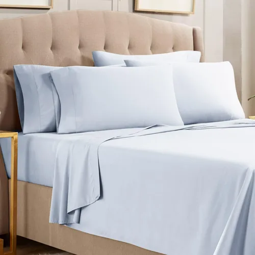 Miniatura 10 de Empyrean Bedding - Juego de sábanas de 6 piezas con correas ajustadas para mayor duración y resistencia, 110 GSM, tejido suave, Microfibra, azul