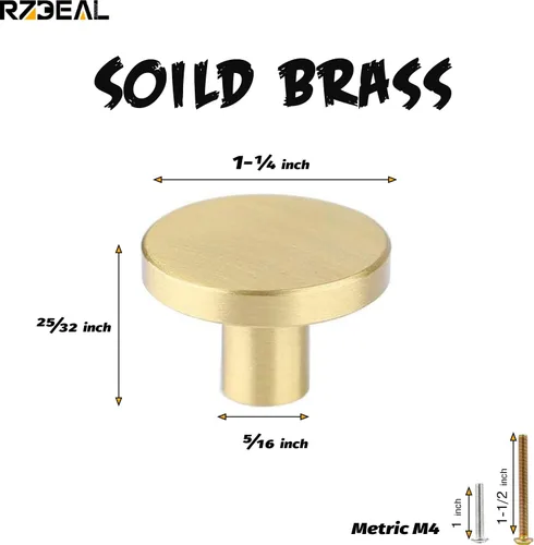 Miniatura 6 de RZDEAL Pomos para gabinete, pomos redondos de latón macizo para cajones y cajones, manijas decorativas simples para puertas de gabinete de cocina