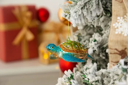 Miniatura 5 de Juego de 2 adornos de tortuga marina, adornos de tortuga marina de vidrio soplado a mano para árbol de Navidad, adorno de Navidad de tortuga marina