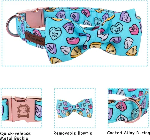 Miniatura 3 de MR. CHUBBYFACE - Collar de perro de San Valentín con corbatín, lindo collar de perro con corazón azul con hebilla de metal, collar de algodón