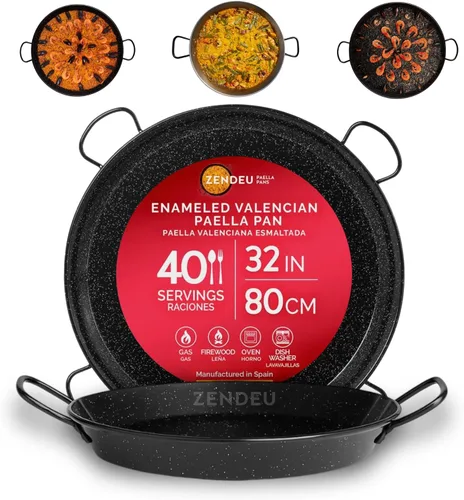 Miniatura 11 de Paellera de paella de España – Auténtica paellera de acero al carbono esmaltado, grande 13.5 pulgadas (34 cm) Paellera tradicional fabricada