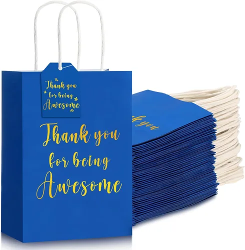 Miniatura 7 de Fulmoon 48 bolsas pequeñas de regalo de agradecimiento con asas de 8.27 x 3.15 x 5.9 pulgadas, bolsas de papel kraft con 50 etiquetas