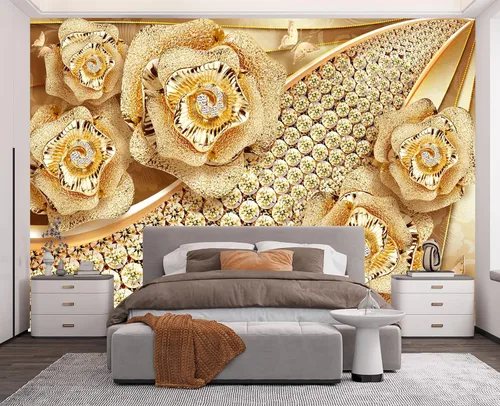 Miniatura 17 de Papel tapiz mural de pared 3D de metal rojo y negro para dormitorio, 137" x 100