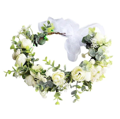 Miniatura 14 de Corona de flores de rosas para novia, diadema floral para el cabello, diadema de flores, halo bohemio con cinta, boda, fiesta, festival, fotos