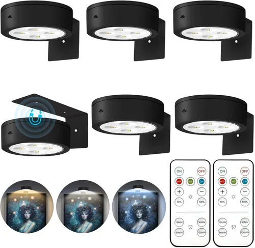 Miniatura 14 de Paquete de 3 luces para cuadros de pared, luz LED para pintura operada por batería recargable con control remoto regulable y temporizador, 3 modos