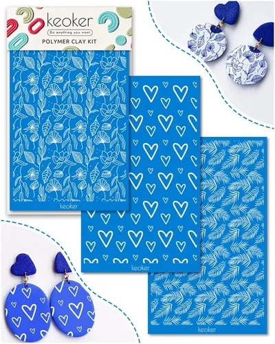 KEOKER Plantillas de pantalla de seda para arcilla polimérica, kit de impresión de serigrafía reutilizable, para impresión en arcilla y otras joyas,