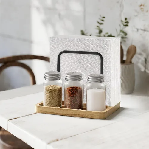 Miniatura 4 de Mkono Servilletero para mesa de granja, dispensador de servilletas de madera color negro, almacenamiento de servilletas de papel rústico