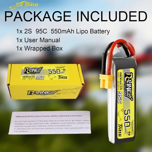 Miniatura 6 de TATTU R-Line 550mAh 7.4V 95C 2S Lipo Batería con XT30 Plug para FPV Racing Quadcopter