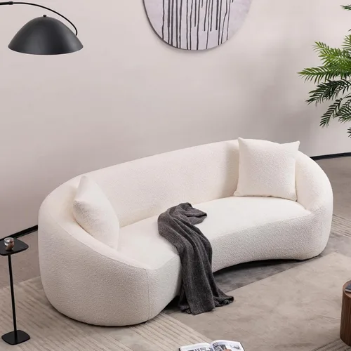 Miniatura 9 de Sofá curvado de 93.31 pulgadas, sofá de lujo de 3 plazas con 2 almohadas, marco de madera maciza, sofás modernos para sala de estar, apartamento