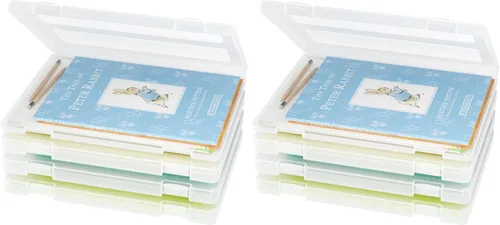Miniatura 8 de Paquete de 4 cajas organizadoras de papel de plástico A4, almacenamiento de álbumes de recortes para papeles de cartas de 8.5 x 11 pulgadas, soporte