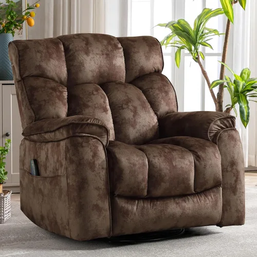 Miniatura 12 de INZOY Sillón Reclinable Balancín de Gran Tamaño con Calor y Vibración, Silla Reclinable Mecedora Giratoria Manual con Masaje Vibratorio, Sillón