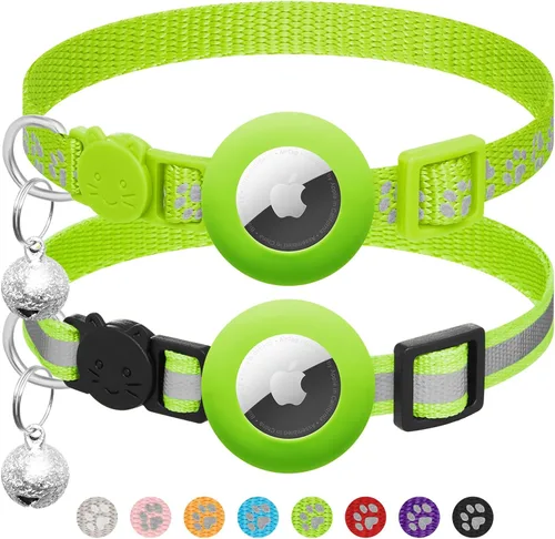 Miniatura 13 de Paquete de 2 Collares de Gato Airtag Separables con Campana, Collar Reflectante para Gatito con Soporte para Collar de Gato Apple Airtag, Ajustable