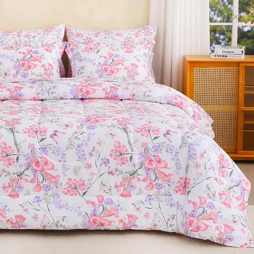 Miniatura 20 de lasoftan Juego de edredón floral Queen con sábanas, ropa de cama vintage de lujo de 7 piezas, ropa de cama de microfibra suave en una bolsa, juego