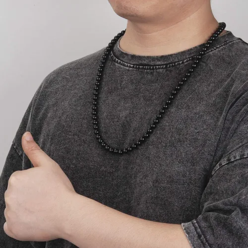 Miniatura 5 de Collar de cuentas de ónix negro para hombre, piedras preciosas naturales curativas, joyería de cristales curativos, 5055606527.6 in