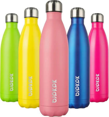 Miniatura 57 de BJPKPK Botellas de agua de acero inoxidable con aislamiento de 17 onzas, mantiene el frío y el calor, brillante oro rosa Oro rosa brillante