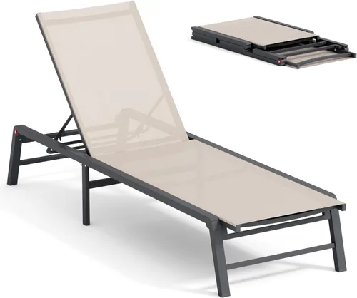 Miniatura 15 de Tumbona de aluminio para exteriores, silla plegable para patio, 2 juegos, sin montaje, sillas de piscina con 5 respaldos ajustables, sillas de salón