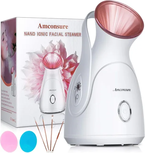 Vaporizador facial, vaporizador facial nano iónico Amconsure para el hogar, humidificador de niebla cálida de 3.4 fl oz para mujeres, hidratante,