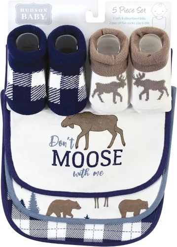 Miniatura 274 de Hudson Baby Conjunto de babero y calcetines unisex de algodón para bebé