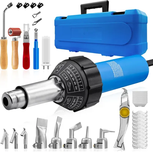 Soldador de plástico de aire caliente 1600W, accesorios completos y boquillas para kit de soldadura de techo de plástico 110V, pistola de calor de
