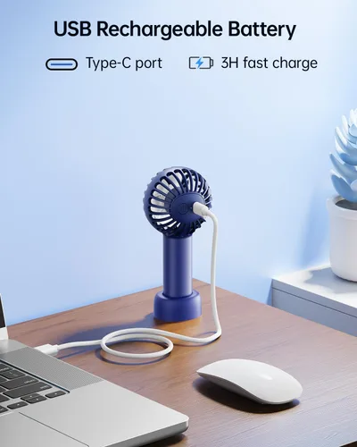 Miniatura 7 de SWEETFULL Mini ventilador portátil – Pequeño ventilador de mano, 3 velocidades, regalos de mano personales para artículos esenciales de viaje, Azul