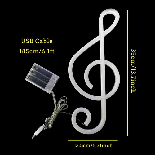 Miniatura 6 de ENUOLI Letrero de luz LED de neón con notas musicales para decoración de pared, funciona con batería/USB, luz nocturna decoración de mesita de noche