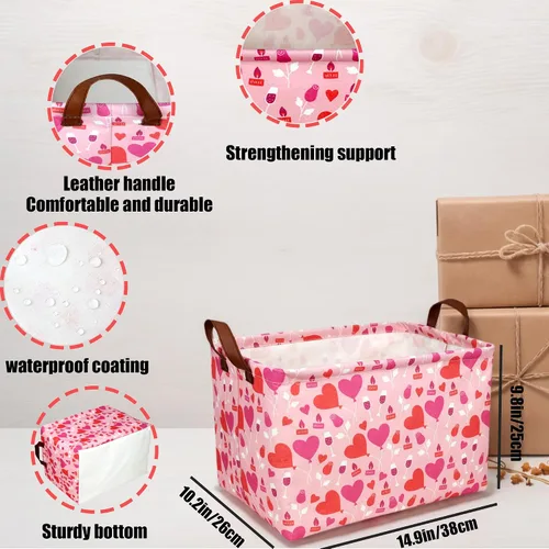 Miniatura 5 de Cesta de regalo de San Valentín, lindo corazón vacío, gran cesta de almacenamiento para decoración de habitación de niños y bebés (Amor de globo)