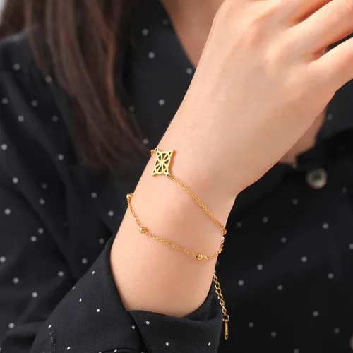 Miniatura 2 de Pulsera de nudo de brujas para mujer, de acero inoxidable, nudo celta con símbolo Wiccano, pulsera en capas, dije único, pulsera ajustable de doble