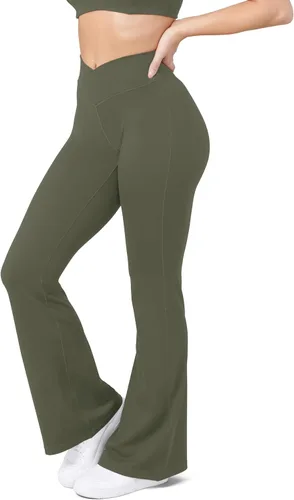 Miniatura 42 de HEGALY Pantalones de yoga acampanados para mujer, leggings cruzados, suaves, de cintura alta, pantalones casuales de entrenamiento con corte de bota