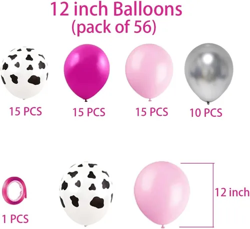 Miniatura 2 de Juego de globos con estampado de vaca, globos de látex rosa de 12 pulgadas para cumpleaños, despedida de soltera, despedida de soltera, decoración
