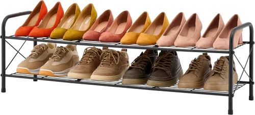 Miniatura 8 de Hoctieon Zapatero de 2 niveles para armario, zapatero de malla duradera, estante de zapatos de entrada, organizador de almacenamiento de zapatos