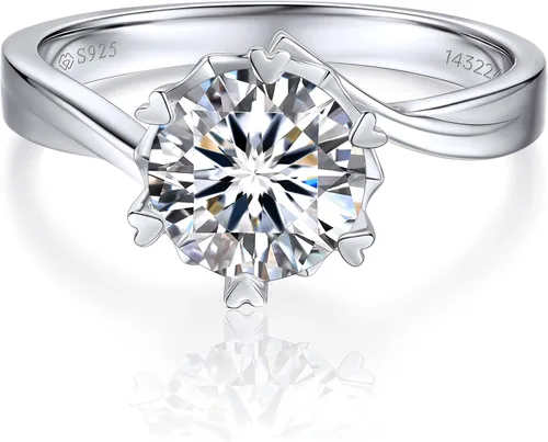 MomentWish Moissanite Rings, Moissanite Silver Rings for Women,D Color VVS1 Simulated Diamond 925 Sterling Silver Solitaire Rings